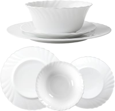 KADAX servies 3-delig, servies voor 1 persoon, servies met ontbijtkom, dessertbord & dinerbord, bordservies van opaalglas, servies (wit)