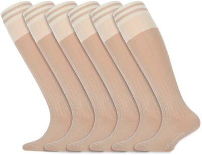 Meisjes sokken | Kniekousen met strepen | Merk: Yellow Moon | Kleur: Licht beige | Maat: 19 t/m 42 | 6 Paar