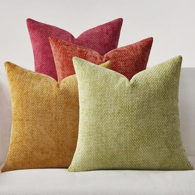 Set van 4 Chenille Kussenhoezen 50 x 50 cm, Decoratieve Kussens voor Bank en Slaapkamer, Oranje-blauwe Serie, Modern en Stijlvol