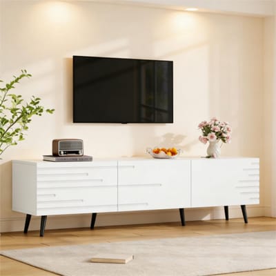 TV-meubel 180x40x48 cm - met 3 Klepdeuren en Opbergruimte - MDF - Wit