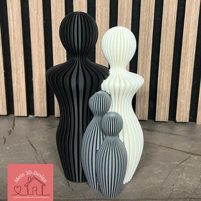 Familie-/ Gezinsbeeld - Ouders met 2 kinderen - Zwart/ Wit/ Grijs - 3D geprint
