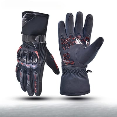 KZQ Motorhandschoenen Heren Waterdicht Winddicht Thermisch Geïsoleerd Touchscreen Antislip Motorrijden Winter Zwart en rood