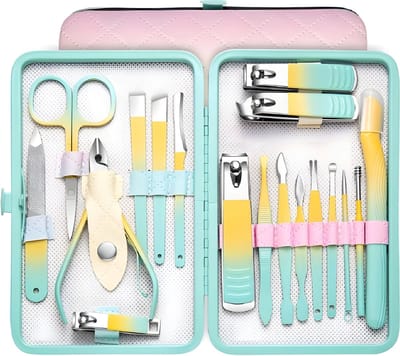 18-Delige Manicure Set en Pedicuresets - Professioneel met Reisset - Met o.a. Nagelknipper, Nagelschaar , Nagelvijl - Pedicure Sets - Macaron Groen