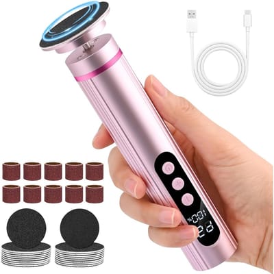 TOVBMUP 2-in-1 elektrische eeltverwijderaar - 9 instelbare snelheden - Batterij-indicator - Multifunctioneel - Voetverzorgingsapparaat - Pedicureset - Verwisselbare messen - Geschikt voor dode huidcellen, eelt en meer - Roze