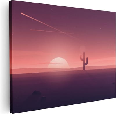 Artaza Canvas Schilderij Cactus Zonsondergang - 40x30 cm - Klein - Muurdecoratie Woonkamer - Wanddecoratie Zon - Schilderijen Op Canvas