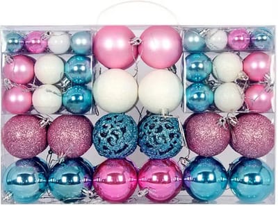Bovista Kerstballen - Kerstversiering - Plastic - Blauw+Wit+Roze - Kerstballenset - 100 stuks