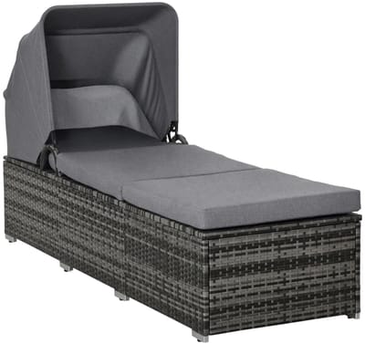 Ligstoel met Kussen & Zonnescherm- Tuinstoel - Ligbed met 4-standen Verstelbare Rugleuning - Tuinstoel - Campingligstoel - Zonnebed - Relaxstoel - tot 160 kg - voor Tuin, Terras, Zwembad & Balkon - Grijs