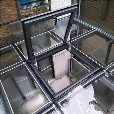 Dakraam van gehard glas - Dakluik zolder serre - Natuurlijk licht ventilatie - Dubbele steunstangen - 80 x 80 cm