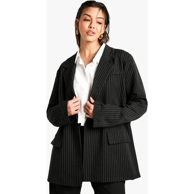 boohoo Dames Oversized Getailleerde Blazer met Streepjespatroon | Black | Maat: 8