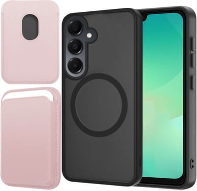 Hoesje + Pasjeshouder geschikt voor Samsung Galaxy A17 5G / A26 - Portemonnee geschikt voor MagSafe - Magnetisch - Pasjes Houder - Creditcardhouder - Rose