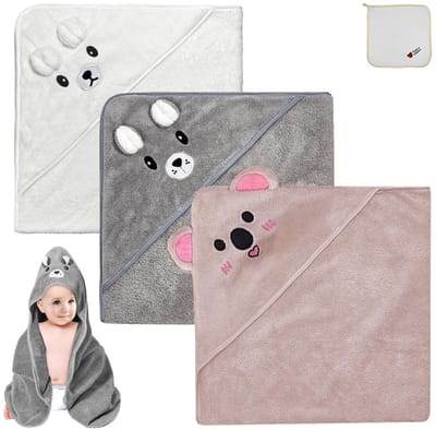 Dailygoods- Capuchonhanddoek 3 stuks - 80 x 80 cm - Zacht coral fleece - Schattig design met dierenpatroon - Machinewasbaar - Goede wateropname - Badlaken