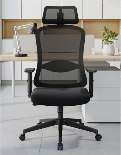 Ergonomische Bureaustoel met Schuimlendenkussen | - Zwart - | Executive Draaistoel Verstelbare 2D - Medahomestore