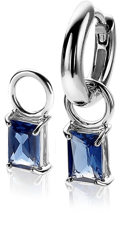 Zinzi zilveren bedel oorbedels ZICH2021DB | zilverkleurig blauw zirconia baguette rechthoekige oorbedels sieraden voor oorringen | modieuze stijl