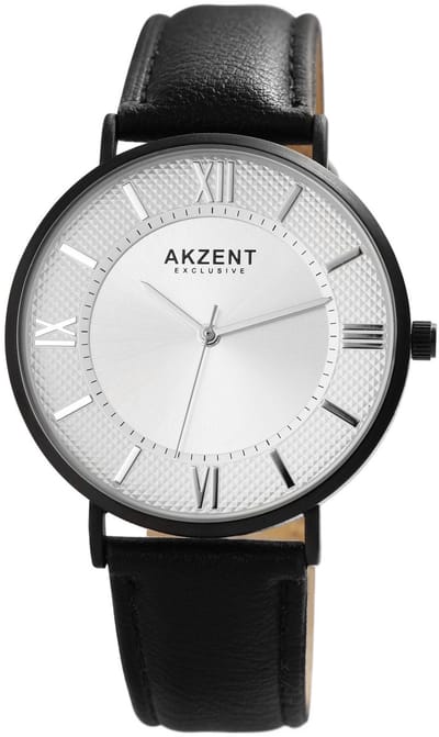 AKZENT Herenhorloge imitatieleer Bunni, zilverkleurig, 3 ATM