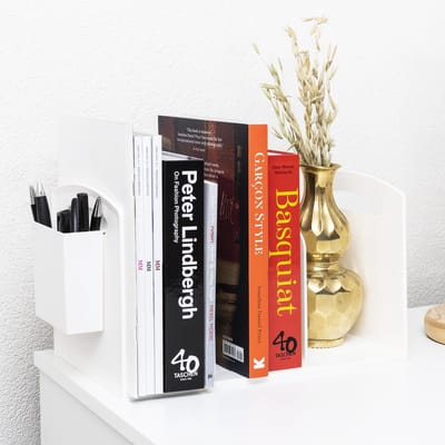 QUVIO Boekensteun met pennenhouder / Boekenhouder / Bookstand / Book holder / Boekenstandaard - Wit