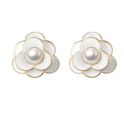 Clip Oorbellen-Bloem-Wit-Synthetische-Parel-1.3 cm- geen gaatje- Charme Bijoux