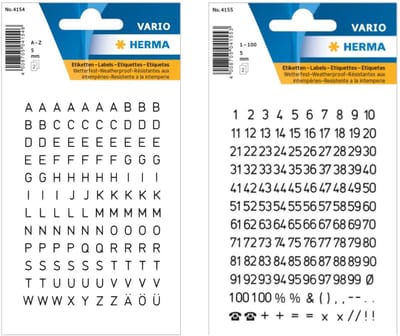 Herma stickervellen letters en cijfers - 4x vellen - zwart - 5 mm - watervast