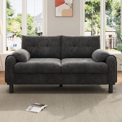 Modern tweezitsbank - comfortabele corduroy bank met dikke kussens - Scandinavische stijl stoffen meubelen - grijs