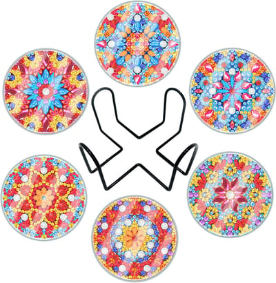 Adorzy Diamond Painting Onderzetters Mandala – 6 stuks - Met Bescherming - Diamond Painting pakket volledig – Diamond Painting Volwassenen