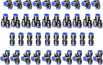 Dailygoods- Pneumatische Connectoren 40pcs - Splitter/Hoek/T-stuk/Rechtdoor - Robuust en Duurzaam - Eenvoudige Aansluiting - Geschikt voor PU/PE/Nylon Buizen - Luchtverbindingen