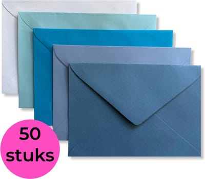 50 Cards & Crafts Luxe gekleurde C6 enveloppen | Blauwtinten | 162x114mm