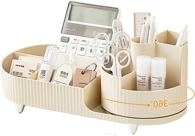 360° Draaibare Crème Witte Make-up Organizer met Compartimenten, Multifunctionele Cosmetica Opbergdoos voor Lippenstift, Sieraden en Huidverzorging