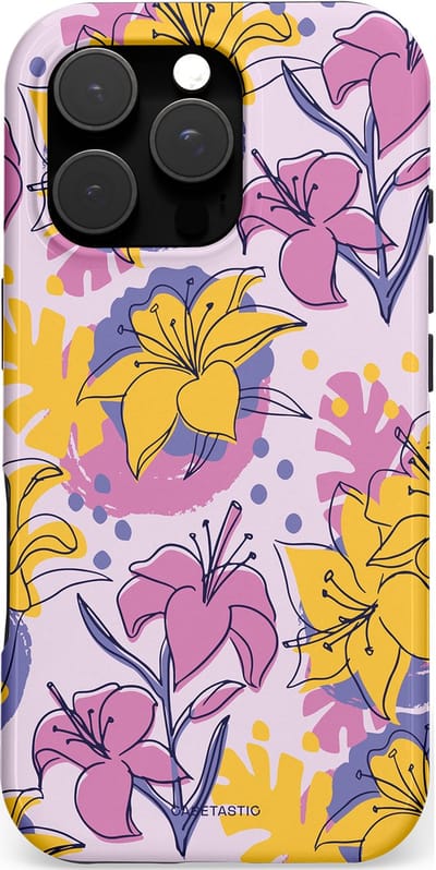 Casetastic hoesje geschikt voor Apple iPhone 16 Pro - MagSafe - Dubbellaagse bescherming - Flora Fantasia - Fashion Case - Lila Goud Lichtgrijs Taupe
