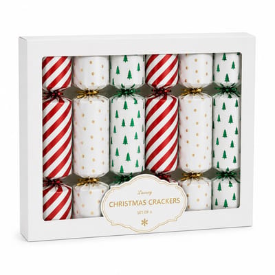 Set van 6 Luxe Christmas Crackers Rood/Wit/Groen – Feestelijke Kerstcrackers – Kerst Tafeldecoratie – Kerstdiner Accessoires – Kerstfeest – Luxe Kerstversiering
