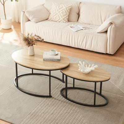Salontafel Niederlande ovaal set van 2 zwart en eikenkleurig [en.casa]
