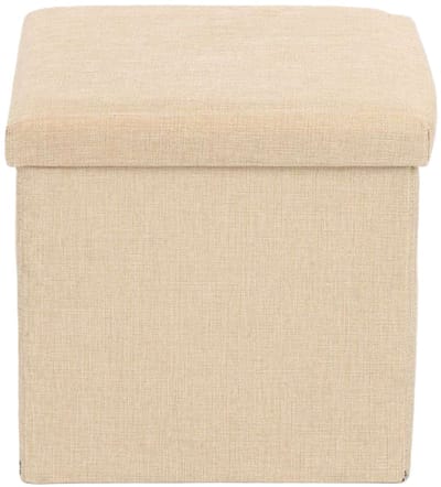 Ceruzo Poef - Beige - 38x38x38 cm - Opvouwbaar - Hocker met Opbergruimte -Linnen look