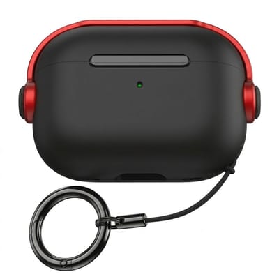 Zwart met rood hoesje voor oordopjes heren dames met sleutelring en koord geschikt voor AirPods Pro 2 minimalistisch hardcase beschermhoes