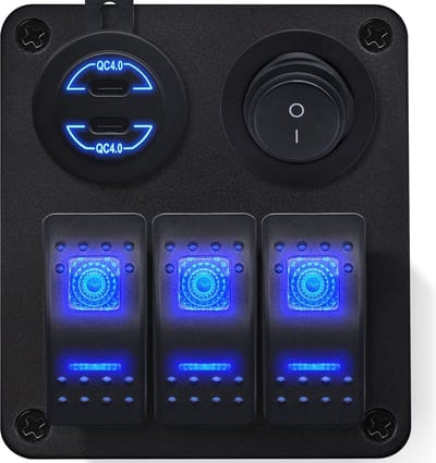 ProRide Schakelpaneel 12V voor Auto/Boot - USB C Lader 2 Poorten met Schakelaar - 30W/QC4.0 - 3 schakelaars