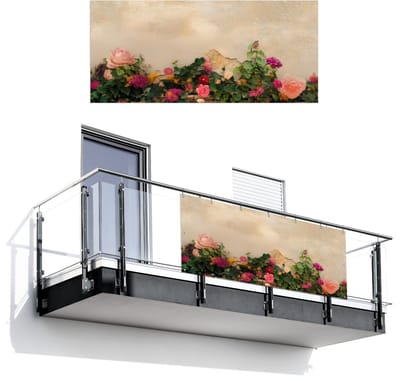 Balkonscherm 200x90 cm - Balkonposter Rozen - Muur - Vintage - Balkon scherm decoratie - Balkonschermen - Balkondoek zonnescherm