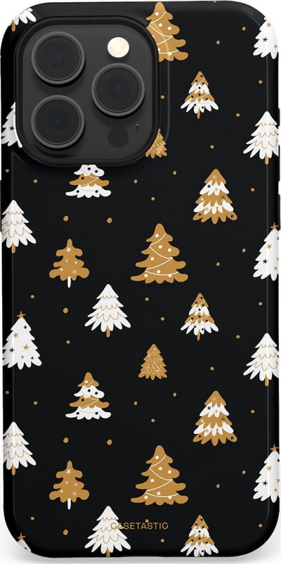 Casetastic hoesje geschikt voor Apple iPhone 15 Pro Max - MagSafe - Dubbellaagse bescherming - Happy Chistmas Kerstbomen - Fashion Case - Zwart