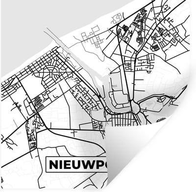 Muurstickers - Sticker Folie - Stadskaart – Zwart Wit - Kaart – Nieuwpoort – België – Plattegrond - 100x100 cm - Plakfolie - Muurstickers Kinderkamer - Zelfklevend Behang XXL - Zelfklevend behangpapier - Stickerfolie