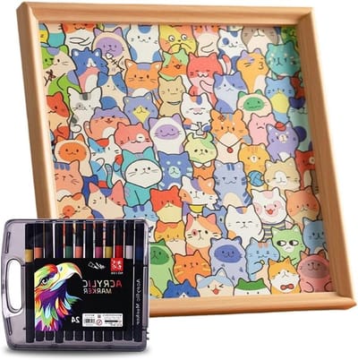 Houten Puzzel - Knutselpakket Kat - Creatief Hobby - Inclusief Fotolijst - 31 x 31 cm - Naturel Hout