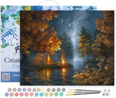 Figured'Art Schilderen op Nummer Volwassenen met lijst - Kamperen onder een gerst - Handwerk acrylverf Kit DIY Compleet - 40x50cm Canvas al ingelijst