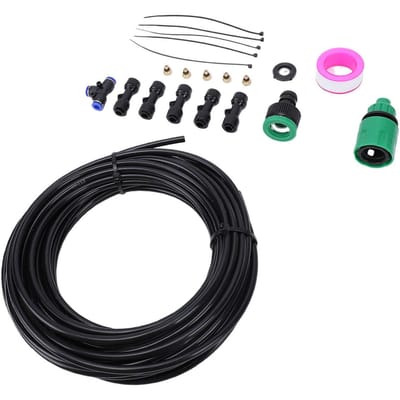 Kit de Brumisation pour Ventilateur Extérieur Système de Refroidissement par Brume Étanche Connexion Rapide avec 5 Buses pour Terrasse Jardin Arrière-Cour Jardin