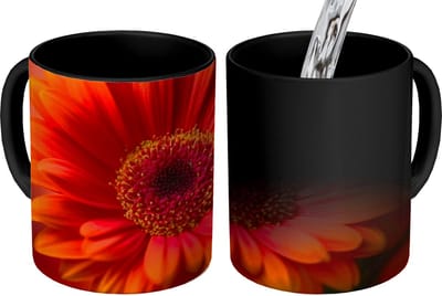 Magische Mok - Foto op Warmte Mokken - Koffiemok - Oranje - Gerbera - Intens - Magic Mok - Beker - 350 ML - Theemok