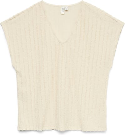 Vero Moda T-shirt Vmgloriana S/s V-neck Top Jrs Btq 10334799 Oatmeal/gold Lurex Dames Maat - M