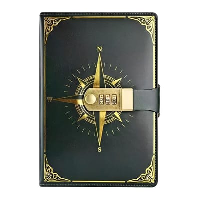 Dailygoods - Dagboek met slot, 1 stuks notitieboek met slot, A5, PU-leer, reisdagboek met code, 200 pagina's, dagboek met code, vintage leesdagboek voor vrouwen en mannen