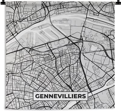 Wandkleed - Wanddoek - Plattegrond - Kaart - Stadskaart - Frankrijk - Gennevilliers - 180x180 cm - Wandtapijt