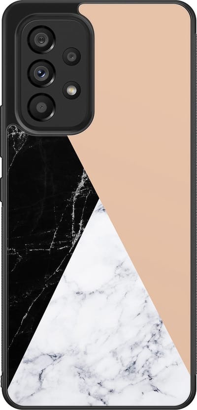 Leuke Telefoonhoesjes - Hoesje geschikt voor Samsung Galaxy A53 - Marmer zwart bruin - Backcover zwart - Marmer - Zwart, Bruin, Grijs