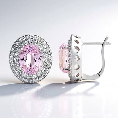 Cavill - Ovale Kunziet Oorbellen 6,97 ct - Platina Verguld 925 Sterling Zilver - Roze Pavé Zirkonia 1,76 ct - Handgemaakt Elegant Design
