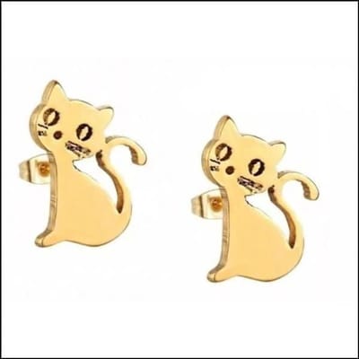 Aramat Jewels | Oorbellen | RVS Katten Oorbellen Diverse Kleuren - Schattige Poes Oorstekers | Poes Goudkleurig 10x8mm / Staal | |8mm | Staal | Kinderen, Volwassenen | Verkleurd niet