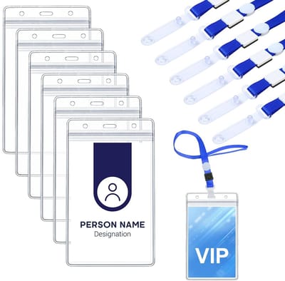 Dailygoods- Kaartenhoezen 6 Stuks - ID-kaarthoes A6 - Waterdichte PVC Kaarthouder - Transparante Kaarthouder - Verstelbare Band - Milieuvriendelijk Materiaal - Identiteitskaarthouder
