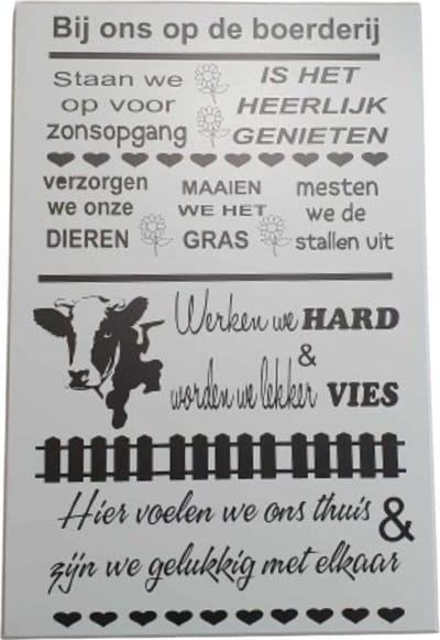 Tekstbord - spreukenbord bij ons op de boerderij - koeien