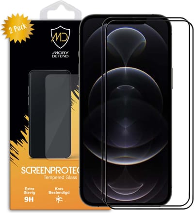 2-Pack MobyDefend Screenprotectors - Geschikt voor iPhone 12 Pro Max - Screensavers Met Zwarte Randen - Gehard Glas