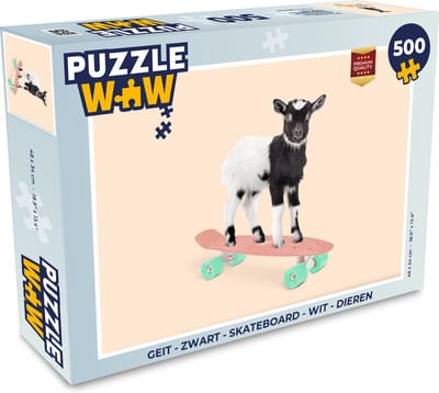 Puzzel Geit - Zwart - Skateboard - Wit - Dieren - Legpuzzel - Puzzel 500 stukjes