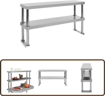 vidaXL - Verhoging - voor - werktafel - 2-laags - 120x30x65 - cm - roestvrij - staal